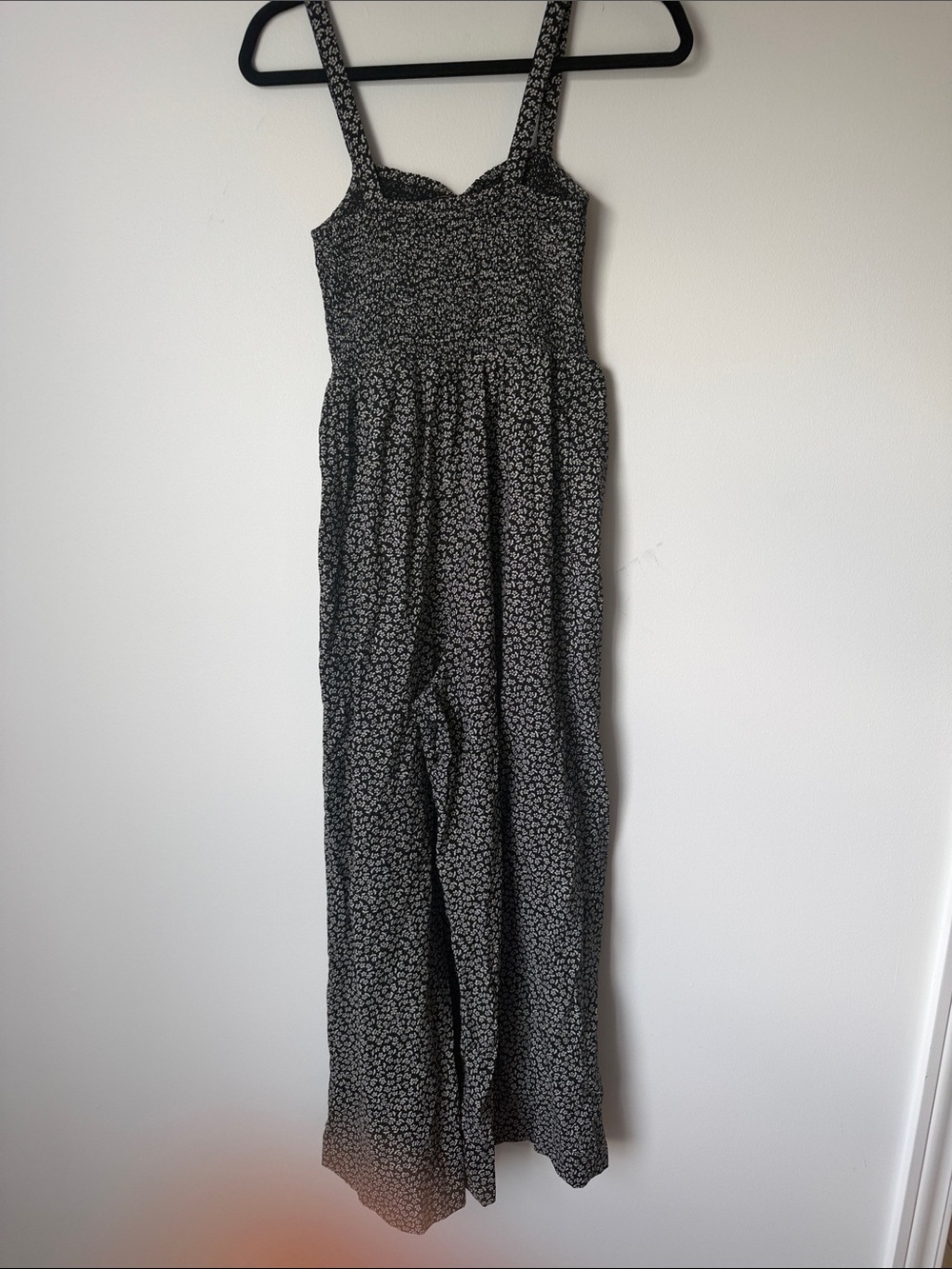 Madewell Black & White Ditsy Floral Smocked Wide-Leg Jumpsuit - Picture 6 of 6